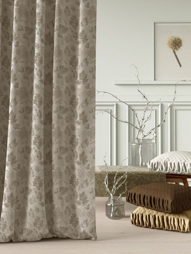 172869_1_PicarioMedium Maurier Floral Window Curtain – Soft Beige (5.25 ft) - Image 1