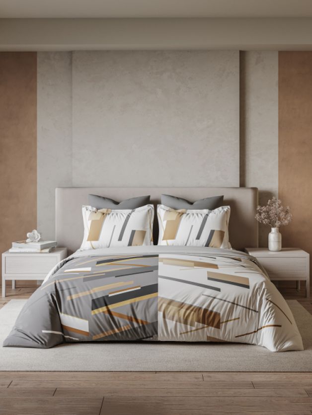 233363_1_medium_1_1 Prism Shadow King Fitted Bedsheet Set – Grey (3 Pcs) - Image 1